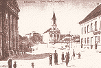 A F tr nyugati rsze az 1910-es vekben a zsinaggval, a katolikus templommal s a takarkpnztrral 