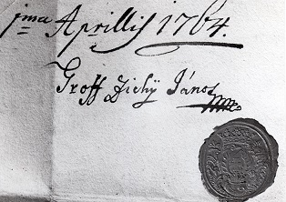 Zichy IV. János palotai uraság aláírása és pecsétje